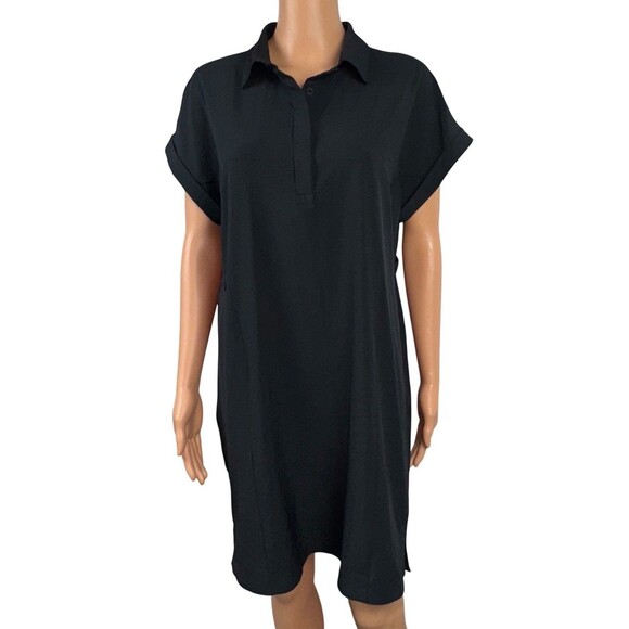 Hi-Tec Womens Size Medium Black Polo Dress Comfort Relaxed Flowy Short Sleeve - Picture 2 of 9